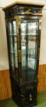 Asian Painted Lighted Black Curio Cabinet