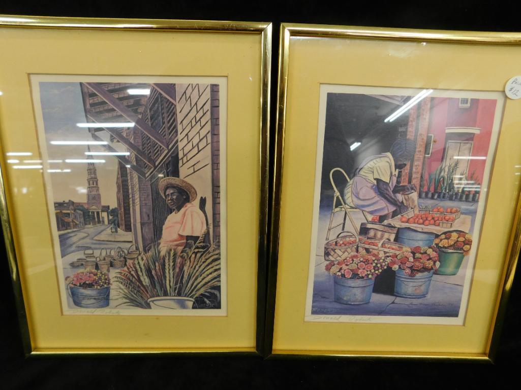 Pair of Pencil Signed Donald Roberts Prints - Charleston SC - Each 12" x 9.5"