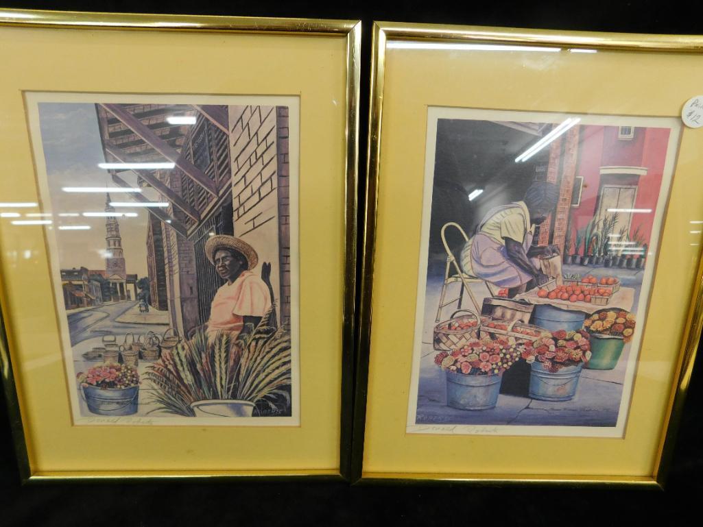 Pair of Pencil Signed Donald Roberts Prints - Charleston SC - Each 12" x 9.5"