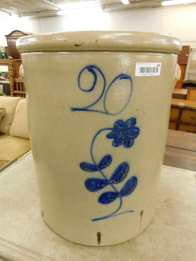 20 Gallon Red Wing Lily Pattern Cobalt Decorated Crock -no chips or cracks 22.5" tall x 18" diameter