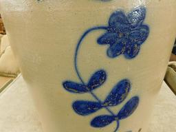 20 Gallon Red Wing Lily Pattern Cobalt Decorated Crock -no chips or cracks 22.5" tall x 18" diameter