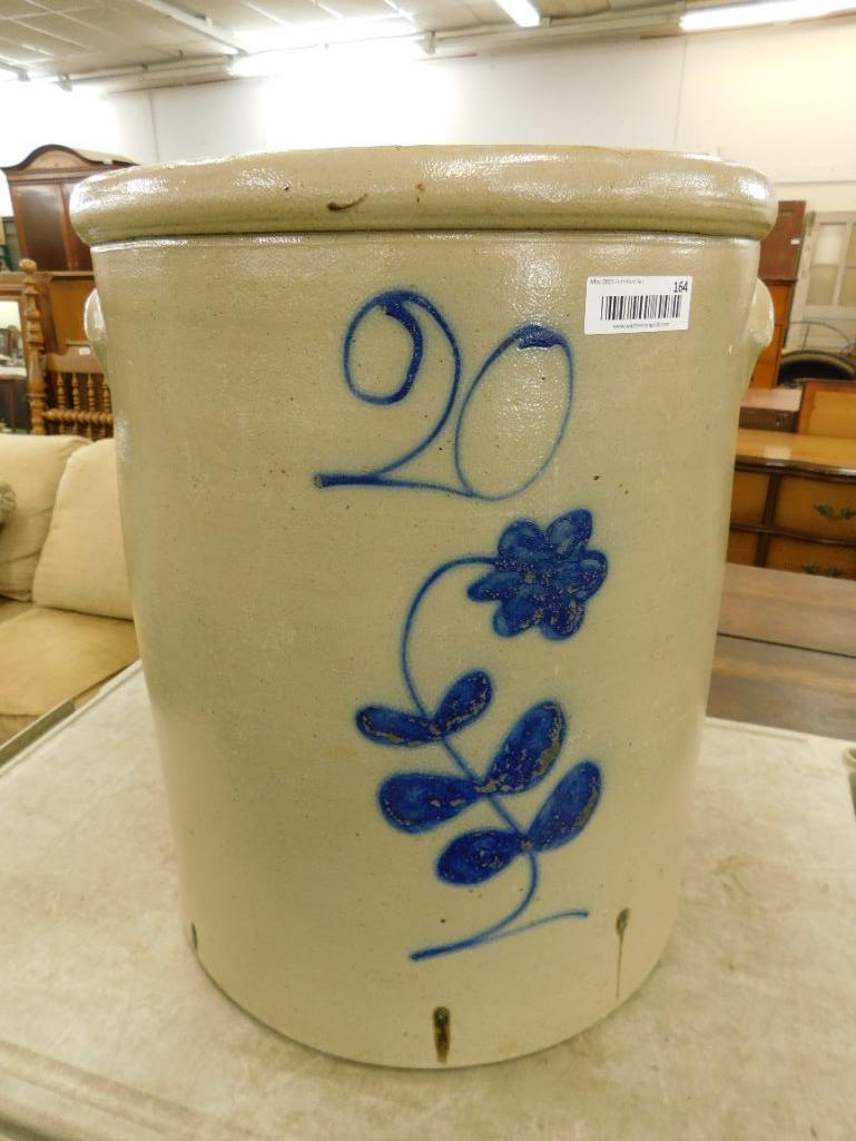 20 Gallon Red Wing Lily Pattern Cobalt Decorated Crock -no chips or cracks 22.5" tall x 18" diameter