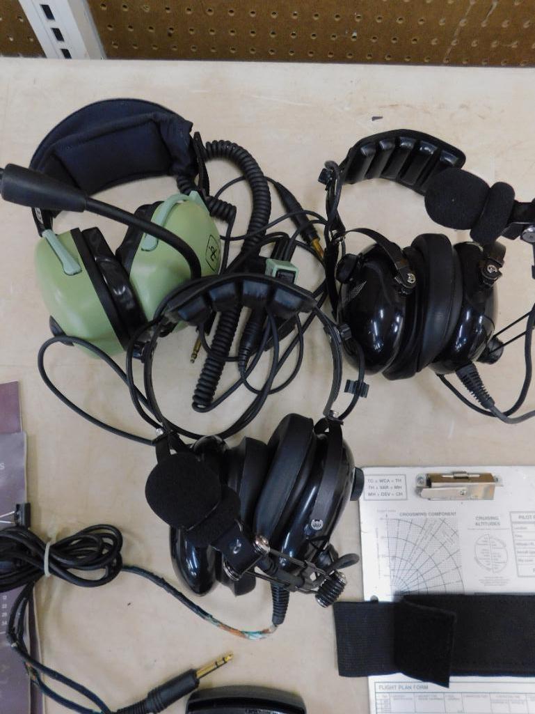 3 Sets Of Flight Headsets - All Working - 1-David Clarck Co. - 2-ASA - Plus Extras