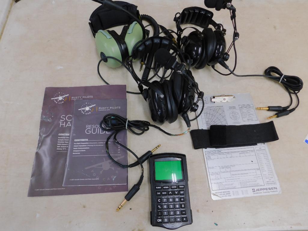 3 Sets Of Flight Headsets - All Working - 1-David Clarck Co. - 2-ASA - Plus Extras