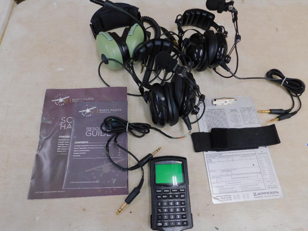 3 Sets Of Flight Headsets - All Working - 1-David Clarck Co. - 2-ASA - Plus Extras