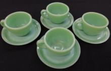 Fire King Jadeite Restaurant Ware - 4 Coffee Cups and Saucers - #1