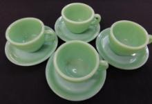 Fire King Jadeite Restaurant Ware - 4 Coffee Cups and Saucers - #4