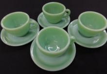 Fire King Jadeite Restaurant Ware - 4 Coffee Cups and Saucers - #5