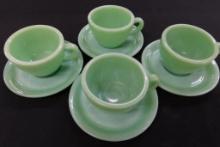 Fire King Jadeite Restaurant Ware - 4 Coffee Cups and Saucers - #6