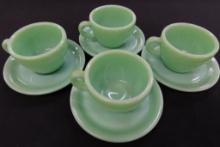 Fire King Jadeite Restaurant Ware - 4 Coffee Cups and Saucers - #7