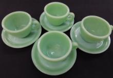 Fire King Jadeite Restaurant Ware - 4 Coffee Cups and Saucers - #8