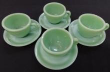 Fire King Jadeite Restaurant Ware - 4 Coffee Cups and Saucers - #9
