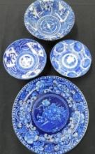 Group of 4 Old Imari Blue White Bowls and Plate -5.5" to 10"