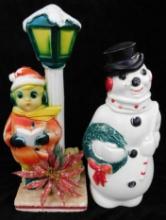 1966 Empire Plastic Blow Mold Snowman - 13" x 6" x 9" - 1966 Lidco Co Blow Mold Caroler