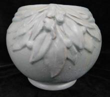 Vintage Unmarked Pottery - Green Glaze Floral Design Jardiniere - 6" x 7.5"