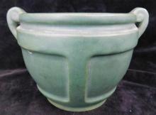 Vintage Unmarked Pottery - Green Glaze Double Handled Pot - 3.5" x 5"