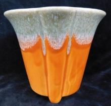 Unmarked Pottery Planter - Orange and Drip Glaze - 5.25" x 6"
