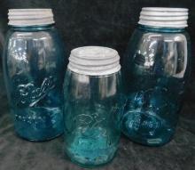 3 Blue Ball "Mason" Canning Jars with Lids - 9" and 7" Tall - #4-5 - #3D - Q