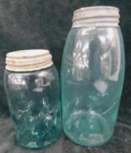 2 Blue Ball Canning Jars with Lids - No Other Words - #3 - 1 Unmarked On The Bottom