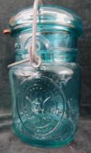 1976 Bicentennial Blue Ball Canning Jar with Glass Lid - #76-A16 - 5.5" Tall