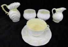 Lot of 5 Pieces of Belleek Bone China - Shell Theme - 2 Pitchers - 2 Creamers