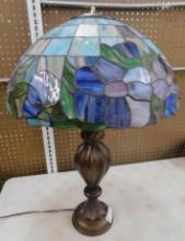 Modern Stained Glass Table Lamp - Blue and Purple Flowers - 25" x 19.5"