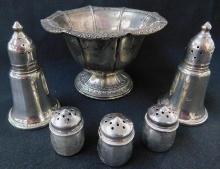 Sterling Silver - Weighted Footed Bowl - Pair of S&P Shakers - Solid Mini S&P Shakers