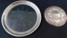 Sterling Silver - Monogrammed Mirror and Wine Coaster with Glass
