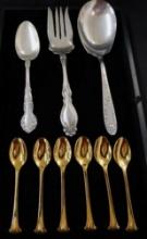 Tray Lot - Silver Plate Misc. Items - 3 Serving Pieces - Gold Plated Spoons