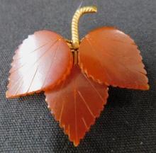 Vintage Costume Jewelry - Amber Leaf Brooch