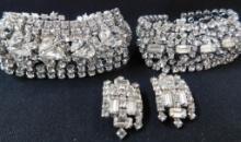 Vintage Costume Jewelry - Kramer - 2 Bracelets - 1 Pair of Earrings - Missing Stone on One