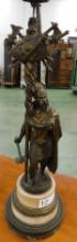 Vintage Figural Bronze Lamp with Candelabra Attachment - 33.5" x 7"