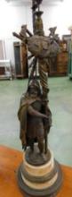 Vintage Figural Bronze Lamp with Candelabra Attachment - 33.5" x 7"