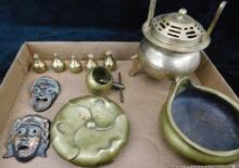 Box Lot of Misc. Vintage Brass Items - 5 Mini Oil Lamps - Nut Cracker - Platform