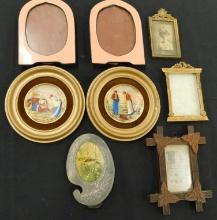 Pair of Celluloid Art Deco Frames - Pair of Framed Limoges 3.5" Plates - 3 Vintage Frames