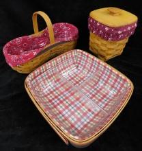 Longaberger Baskets - 3 Pieces - 1997 Covered Container 7.25" x 5.5"x 5.5"with Liner