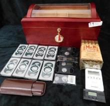 Beautiful Cigar Humidor with All The Parts - Multiple Cutters - Thermo Hygrometers