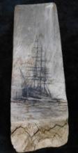 1976 Burned Wood Art - Sailing Ship - Signed McMichael - Wall Hung - 11" x 3.5" x 1.75"