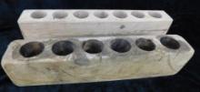 Pair of Wood Sugar Mold Candle Holders - 7 and 6 Hole - 23" and 20.5" Long