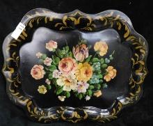 Vintage Hand Painted Toleware Metal tray - 25" x 19.5"