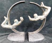 Vintage Cast Metal Acrobat Bookends - Each 8.25" x 4" x 4"