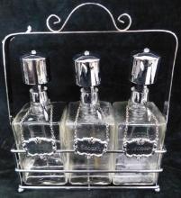 Modern Liquor Tantalus - 3 Bottles and Carrier - 14.25" x 13" x 4.5"