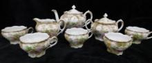 Vintage German Tea Set - Teapot - Creamer - Sugar - 5 Cups - Edelweiss and Roses