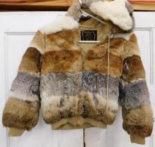 Real Rabbit Fur Short Jacket With Hood - No Size Marked