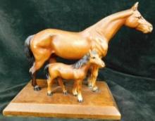 Vintage Hubley Cast Metal Painted Horse Figure - Mare and Foal - 5.75" x 7.75" x 3"