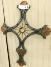 Modern Art Cross - Wall Hung - Horse Shoes and Tacks - 19" x 14.25"