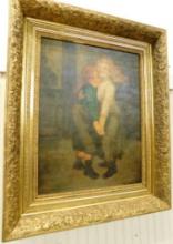 Signed Oil On Board - 2 Girls - Ornate Gilded Frame - 31.5" x 25.5"