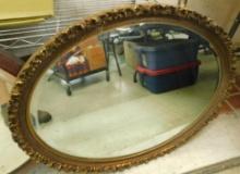 Vintage Oval Mirror with Beveled Glass - Ornate Frame - 31" x 25"