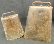 Pair of Old Cow Bells - 5" and 7" Tall