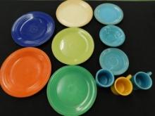 11 Pieces of Vintage Fiesta Ware Plateware - 7 Plates - 6" to 10.5" - 3 Mugs - 1 Bowl